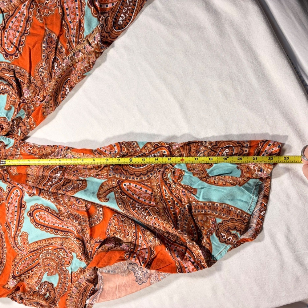 Ivy Street Womens Paisley Harem Jumpsuit Orange Turquoise Boho Wide Leg Large - Picture 8 of 12